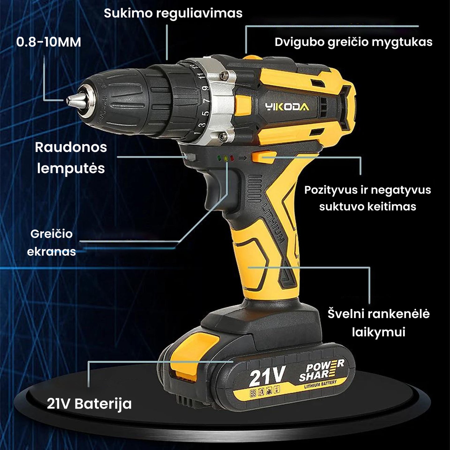 YIKODA™ Profesionalus elektrinis suktuvas-gręžtuvas (rinkinys)